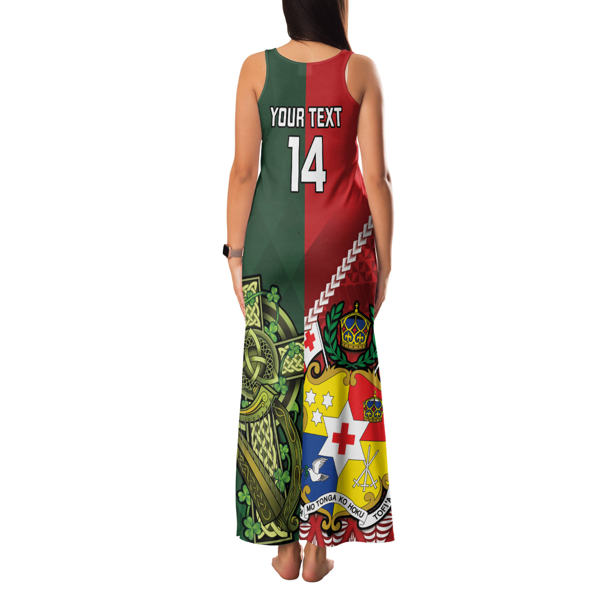 Custom Tonga And Ireland Rugby Family Matching Tank Maxi Dress and Hawaiian Shirt Ikale Tahi With Shamrocks LT14 - Polynesian Pride