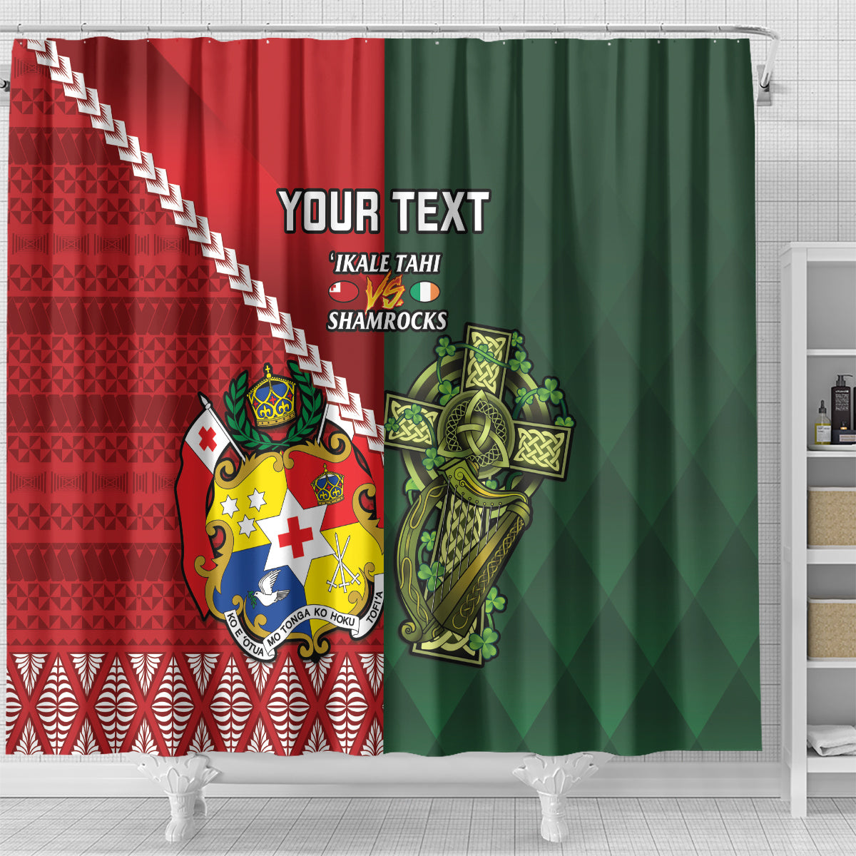 Custom Samoa And Ireland Rugby Shower Curtain Ikale Tahi With Shamrocks