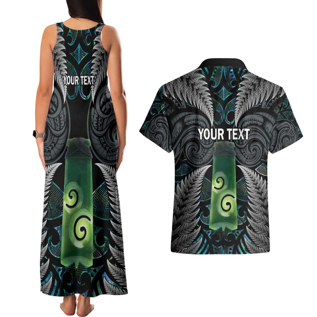 Personalised New Zealand Toki Couples Matching Tank Maxi Dress and Hawaiian Shirt Silver Fern Mix Aotearoa Maori Pattern LT14 - Polynesian Pride