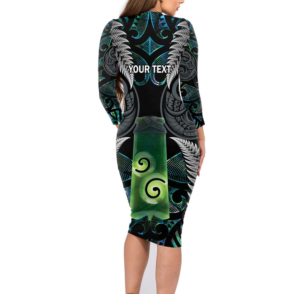 Personalised New Zealand Toki Family Matching Long Sleeve Bodycon Dress and Hawaiian Shirt Silver Fern Mix Aotearoa Maori Pattern LT14 - Polynesian Pride