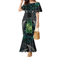 Personalised New Zealand Toki Family Matching Mermaid Dress and Hawaiian Shirt Silver Fern Mix Aotearoa Maori Pattern LT14 Mom's Dress Black - Polynesian Pride