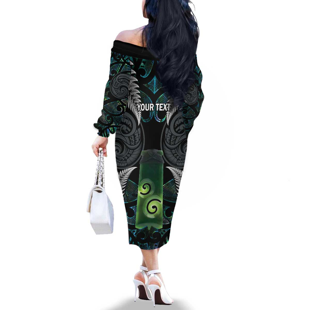 Personalised New Zealand Toki Family Matching Off The Shoulder Long Sleeve Dress and Hawaiian Shirt Silver Fern Mix Aotearoa Maori Pattern LT14 - Polynesian Pride