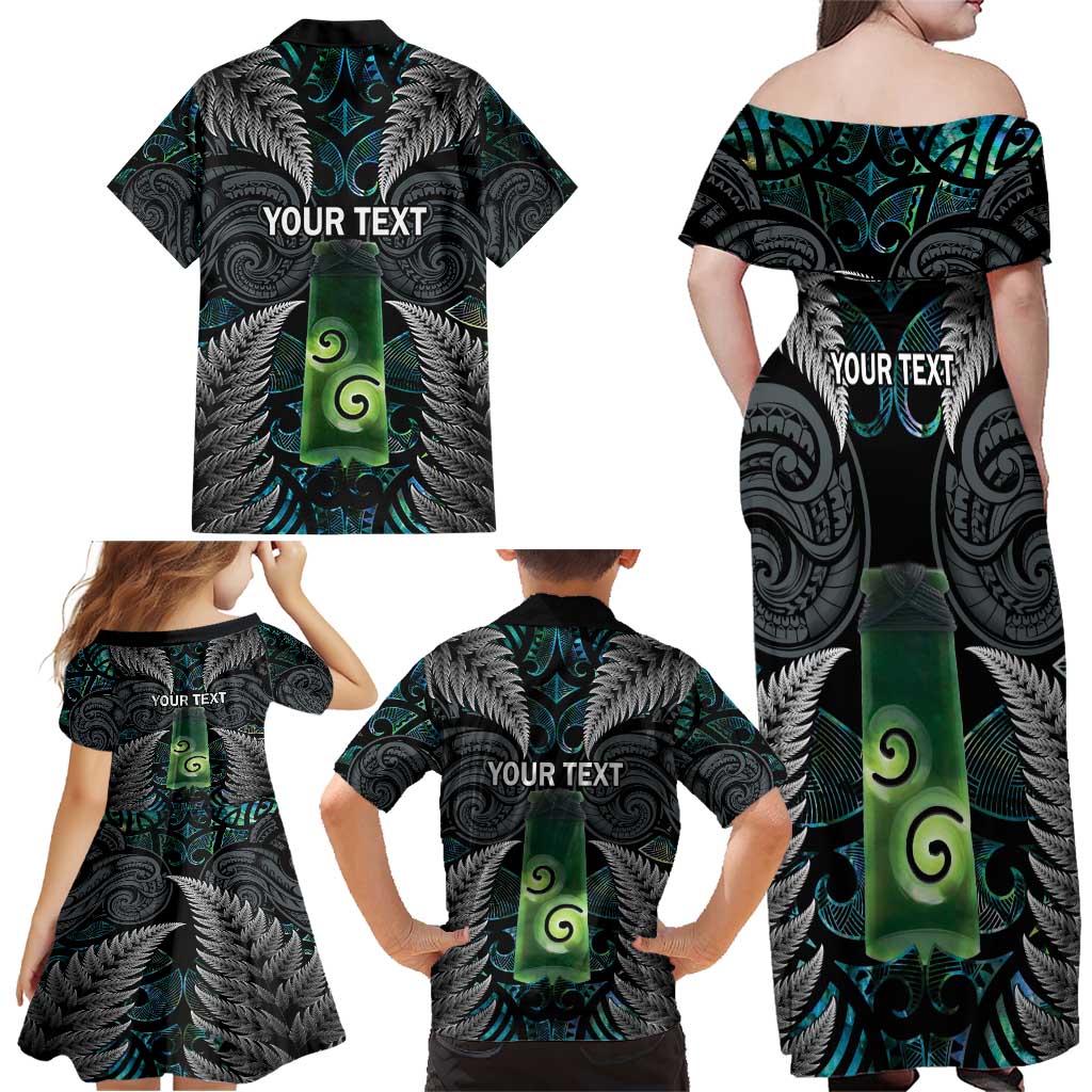 Personalised New Zealand Toki Family Matching Off Shoulder Maxi Dress and Hawaiian Shirt Silver Fern Mix Aotearoa Maori Pattern LT14 - Polynesian Pride