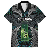 Personalised New Zealand Toki Family Matching Off Shoulder Short Dress and Hawaiian Shirt Silver Fern Mix Aotearoa Maori Pattern LT14 Dad's Shirt - Short Sleeve Black - Polynesian Pride