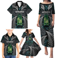 Personalised New Zealand Toki Family Matching Puletasi and Hawaiian Shirt Silver Fern Mix Aotearoa Maori Pattern LT14 - Polynesian Pride