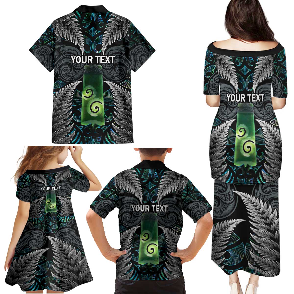 Personalised New Zealand Toki Family Matching Puletasi and Hawaiian Shirt Silver Fern Mix Aotearoa Maori Pattern LT14 - Polynesian Pride