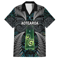 Personalised New Zealand Toki Family Matching Puletasi and Hawaiian Shirt Silver Fern Mix Aotearoa Maori Pattern LT14 Dad's Shirt - Short Sleeve Black - Polynesian Pride