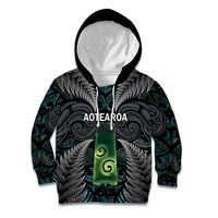 Personalised New Zealand Toki Kid Hoodie Silver Fern Mix Aotearoa Maori Pattern LT14 Hoodie Black - Polynesian Pride