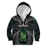 Personalised New Zealand Toki Kid Hoodie Silver Fern Mix Aotearoa Maori Pattern LT14 Zip Hoodie Black - Polynesian Pride