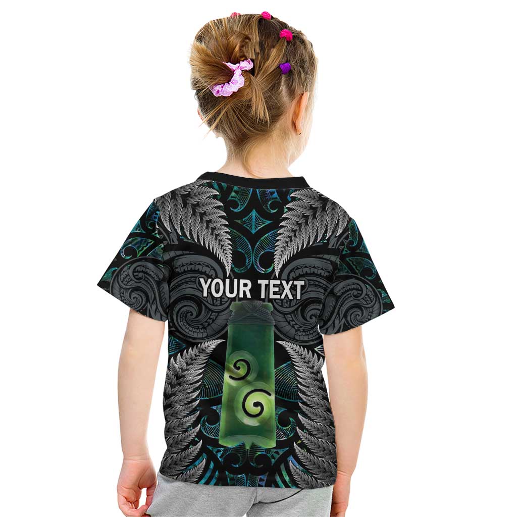 Personalised New Zealand Toki Kid T Shirt Silver Fern Mix Aotearoa Maori Pattern