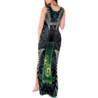 Personalised New Zealand Toki Tank Maxi Dress Silver Fern Mix Aotearoa Maori Pattern