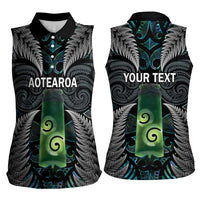 Personalised New Zealand Toki Women Sleeveless Polo Shirt Silver Fern Mix Aotearoa Maori Pattern