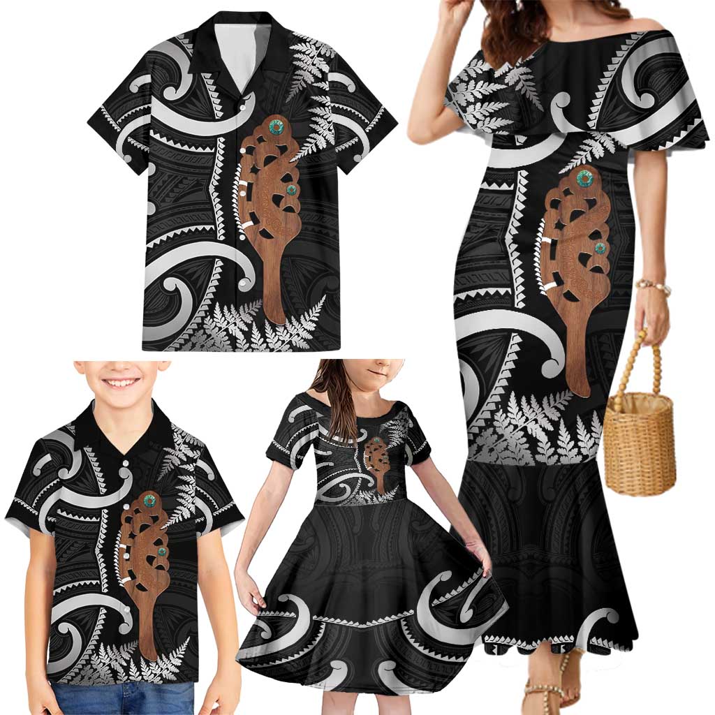 New Zealand Maripi Family Matching Mermaid Dress and Hawaiian Shirt Silver Fern Mix Aotearoa Maori Pattern LT14 - Polynesian Pride