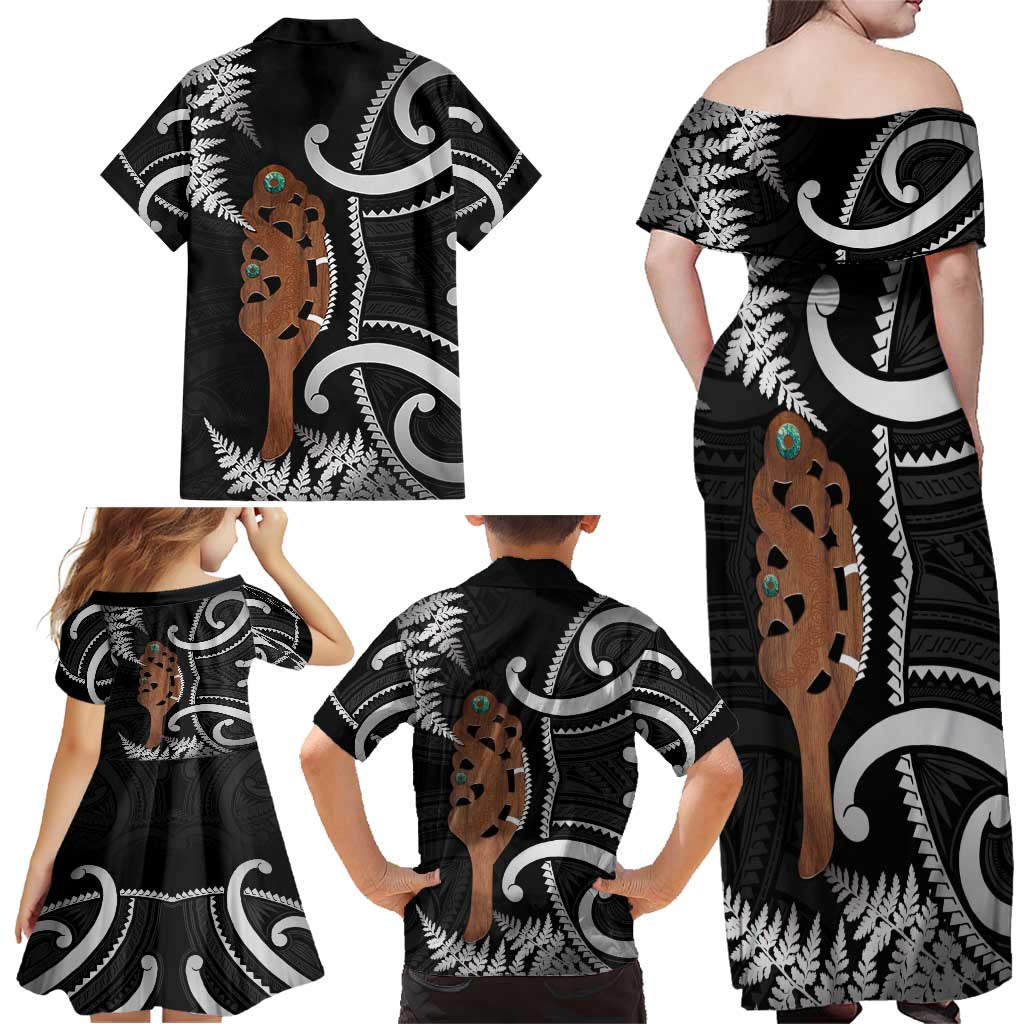 New Zealand Maripi Family Matching Off Shoulder Maxi Dress and Hawaiian Shirt Silver Fern Mix Aotearoa Maori Pattern LT14 - Polynesian Pride