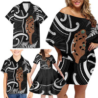 New Zealand Maripi Family Matching Off Shoulder Short Dress and Hawaiian Shirt Silver Fern Mix Aotearoa Maori Pattern LT14 - Polynesian Pride