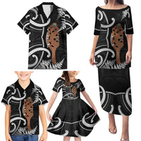 New Zealand Maripi Family Matching Puletasi and Hawaiian Shirt Silver Fern Mix Aotearoa Maori Pattern LT14 - Polynesian Pride