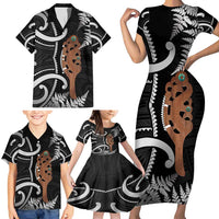 New Zealand Maripi Family Matching Short Sleeve Bodycon Dress and Hawaiian Shirt Silver Fern Mix Aotearoa Maori Pattern LT14 - Polynesian Pride