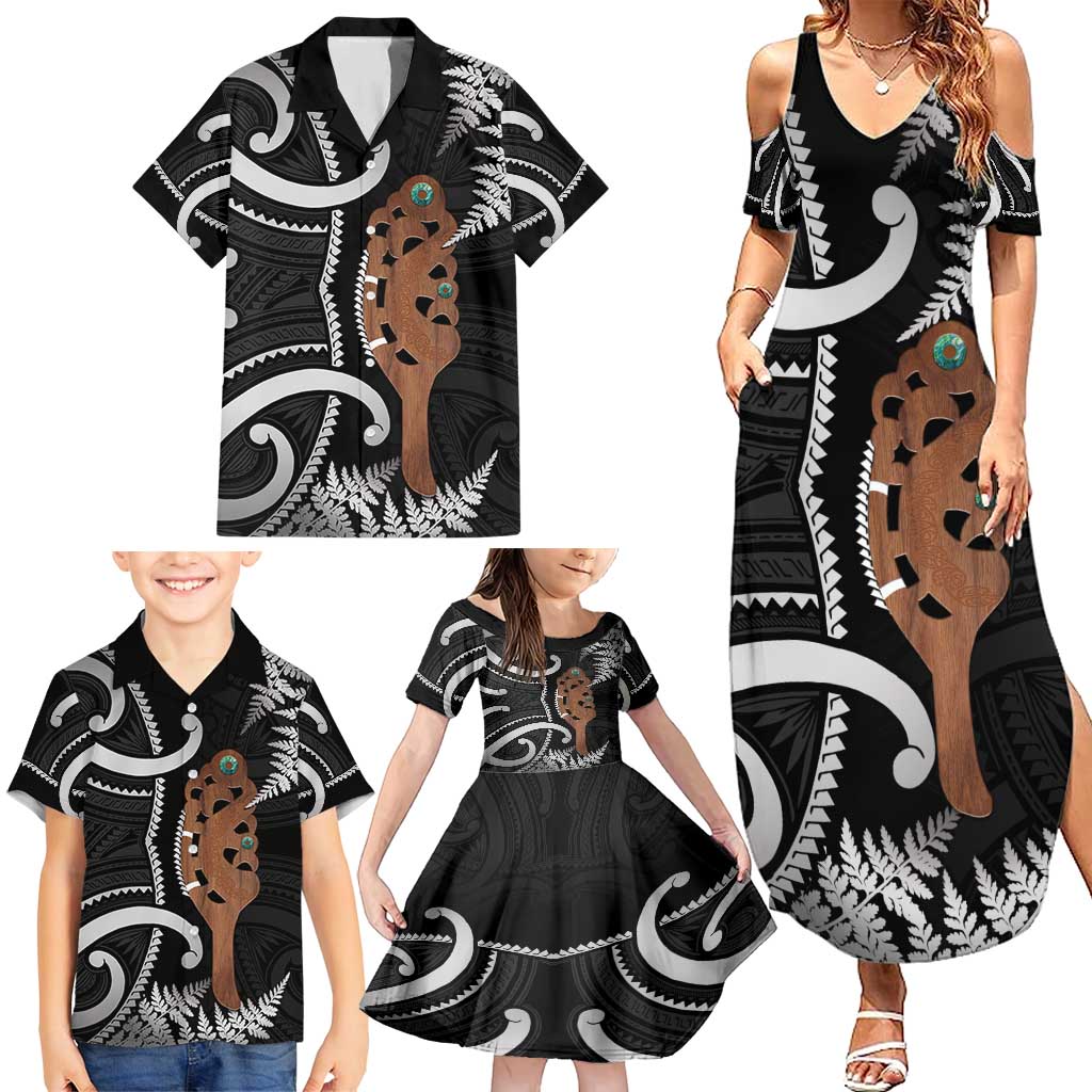 New Zealand Maripi Family Matching Summer Maxi Dress and Hawaiian Shirt Silver Fern Mix Aotearoa Maori Pattern LT14 - Polynesian Pride