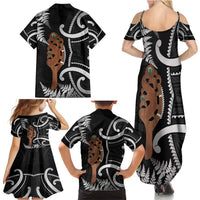 New Zealand Maripi Family Matching Summer Maxi Dress and Hawaiian Shirt Silver Fern Mix Aotearoa Maori Pattern LT14 - Polynesian Pride