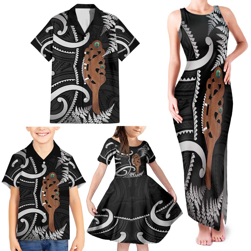 New Zealand Maripi Family Matching Tank Maxi Dress and Hawaiian Shirt Silver Fern Mix Aotearoa Maori Pattern LT14 - Polynesian Pride