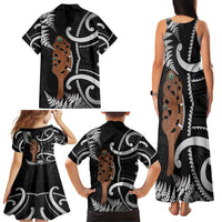 New Zealand Maripi Family Matching Tank Maxi Dress and Hawaiian Shirt Silver Fern Mix Aotearoa Maori Pattern LT14 - Polynesian Pride