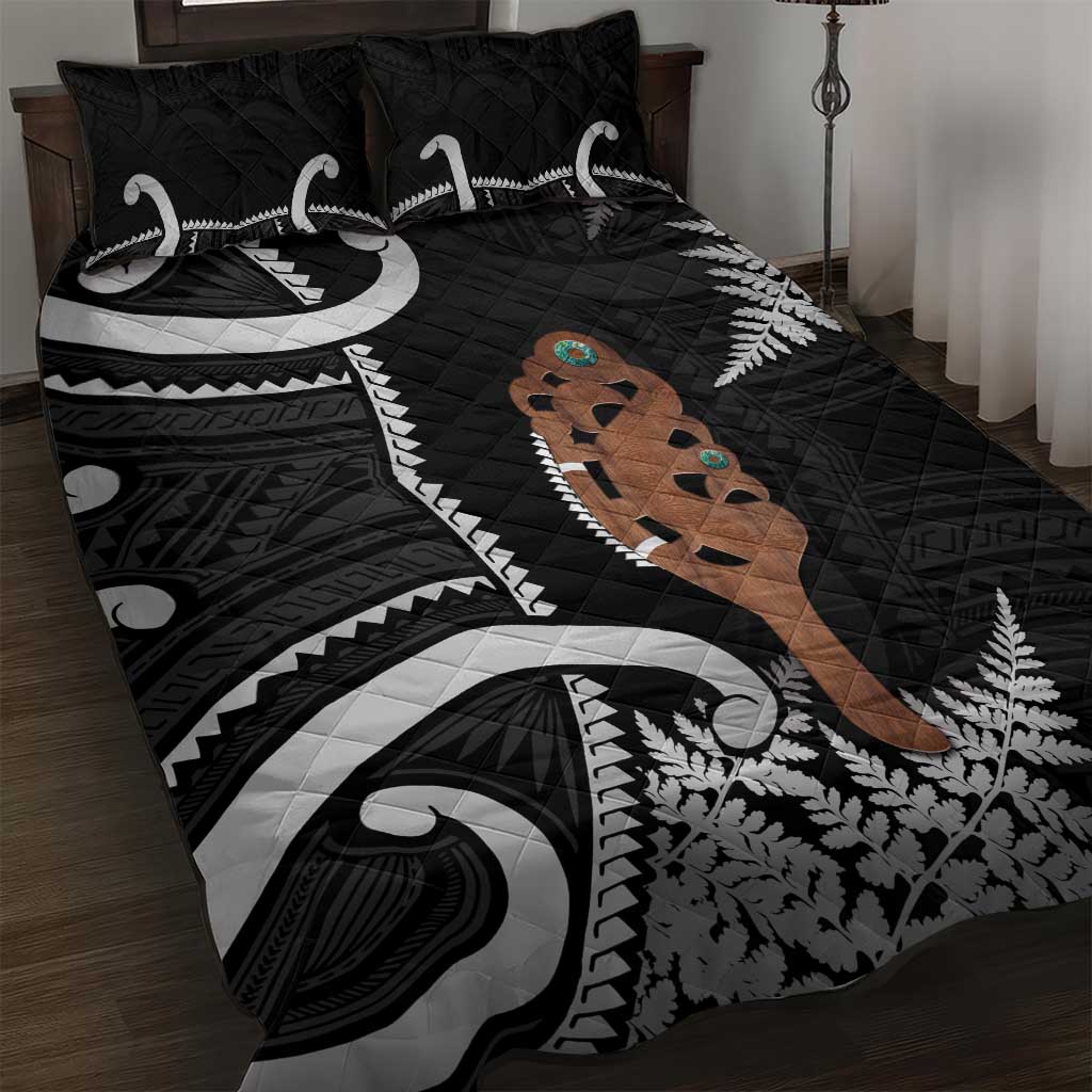 New Zealand Maripi Quilt Bed Set Silver Fern Mix Aotearoa Maori Pattern LT14 Black - Polynesian Pride