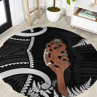 New Zealand Maripi Round Carpet Silver Fern Mix Aotearoa Maori Pattern LT14 Black - Polynesian Pride