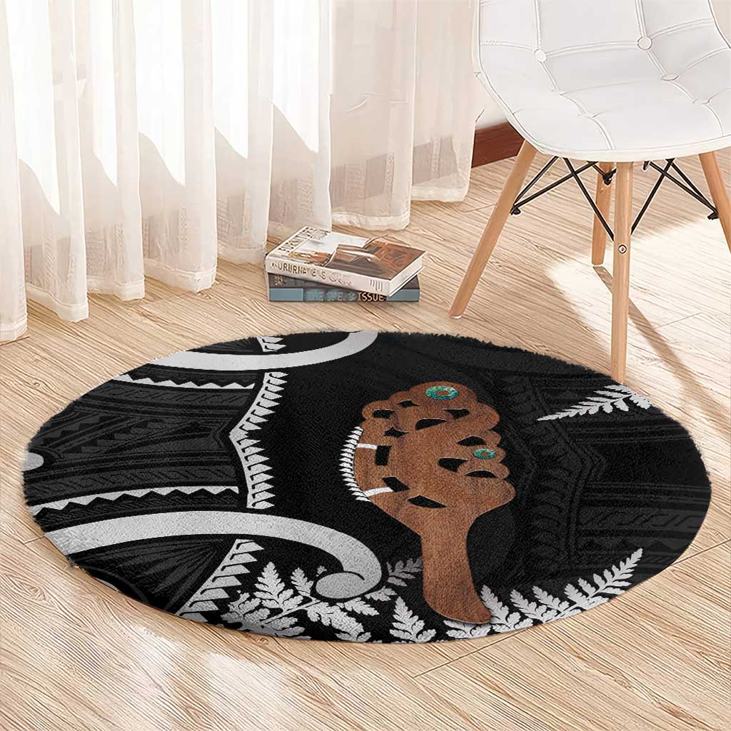 New Zealand Maripi Round Carpet Silver Fern Mix Aotearoa Maori Pattern LT14 - Polynesian Pride