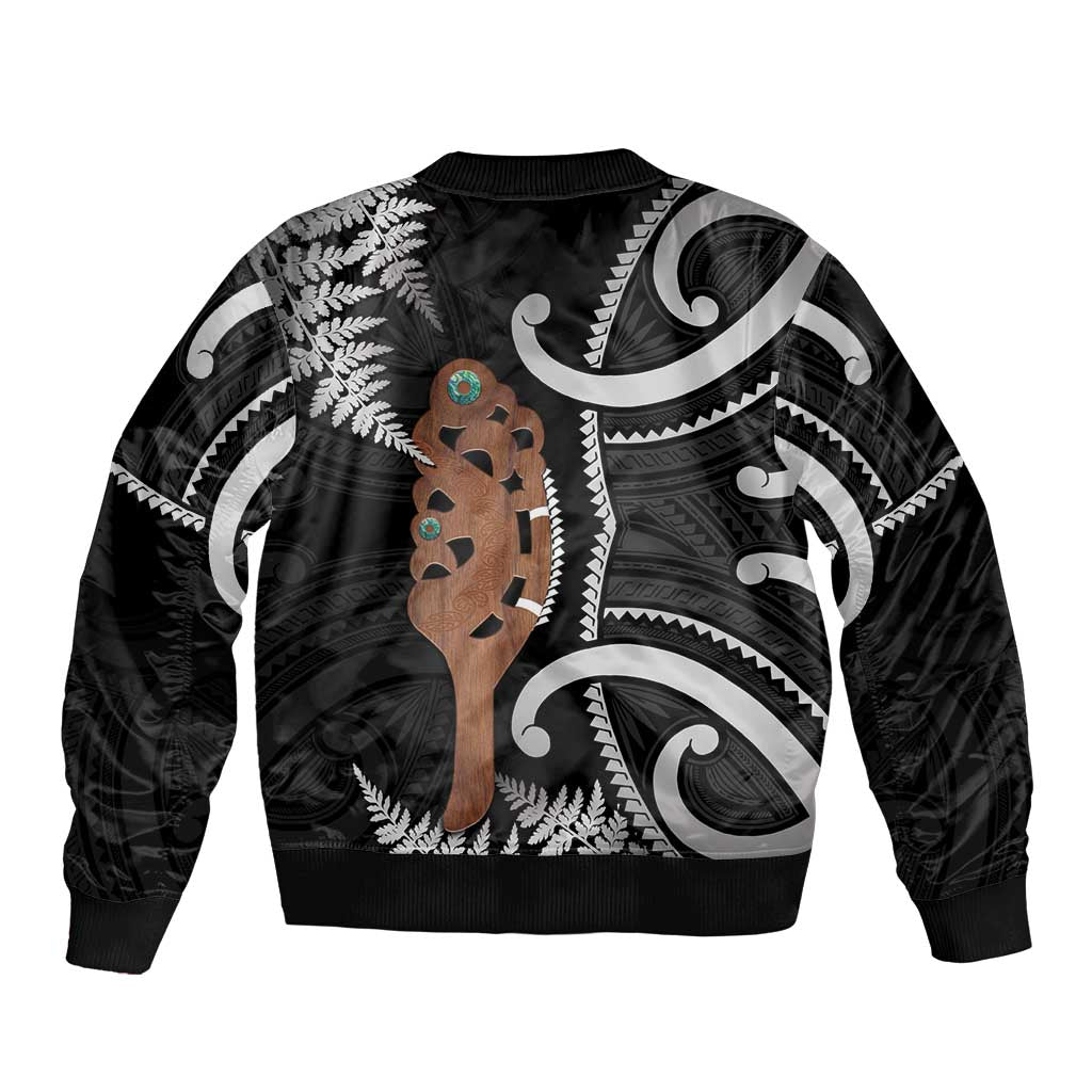 New Zealand Maripi Sleeve Zip Bomber Jacket Silver Fern Mix Aotearoa Maori Pattern