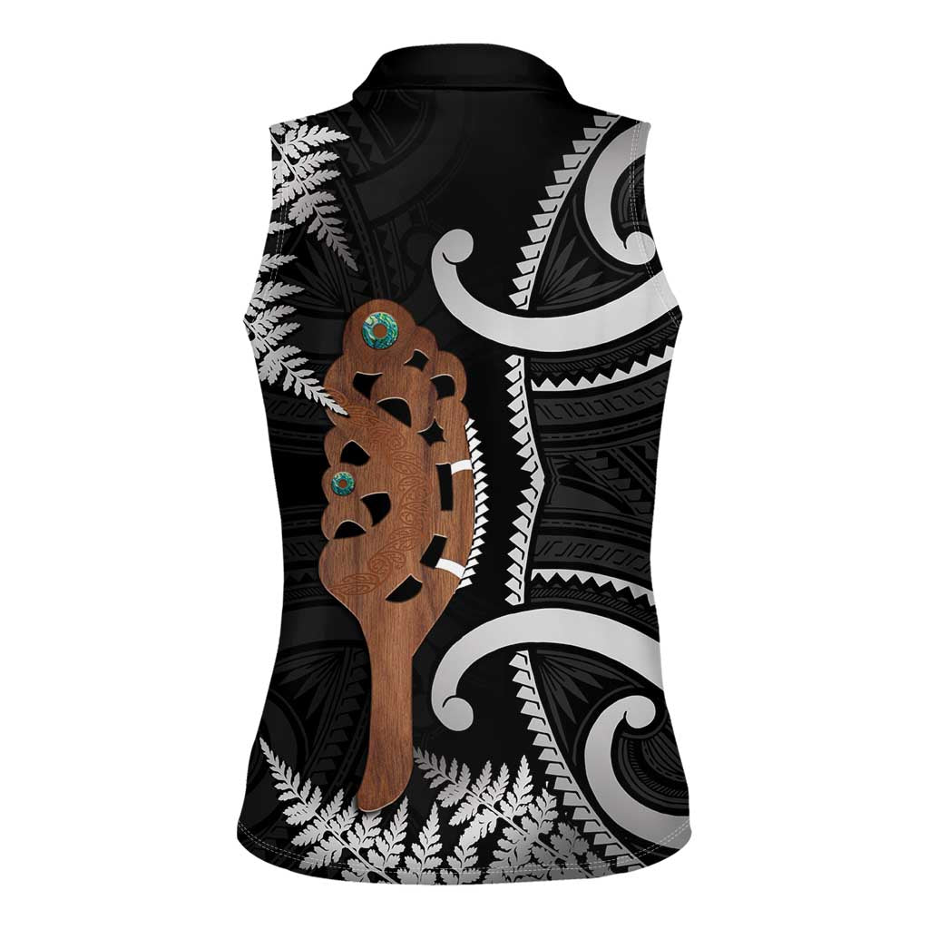 New Zealand Maripi Women Sleeveless Polo Shirt Silver Fern Mix Aotearoa Maori Pattern