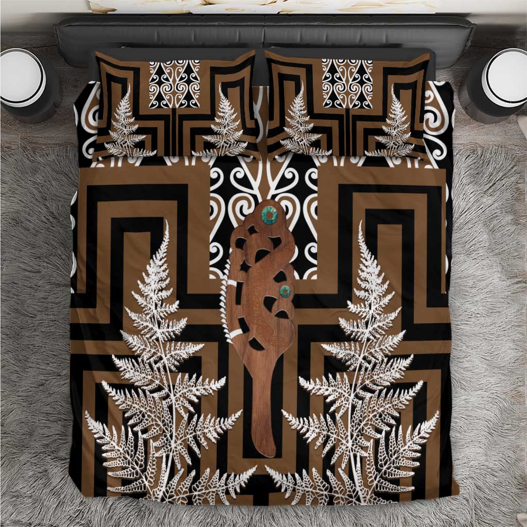 New Zealand Bedding Set Maori Maripi Knife With Poutama Art LT14 Brown - Polynesian Pride