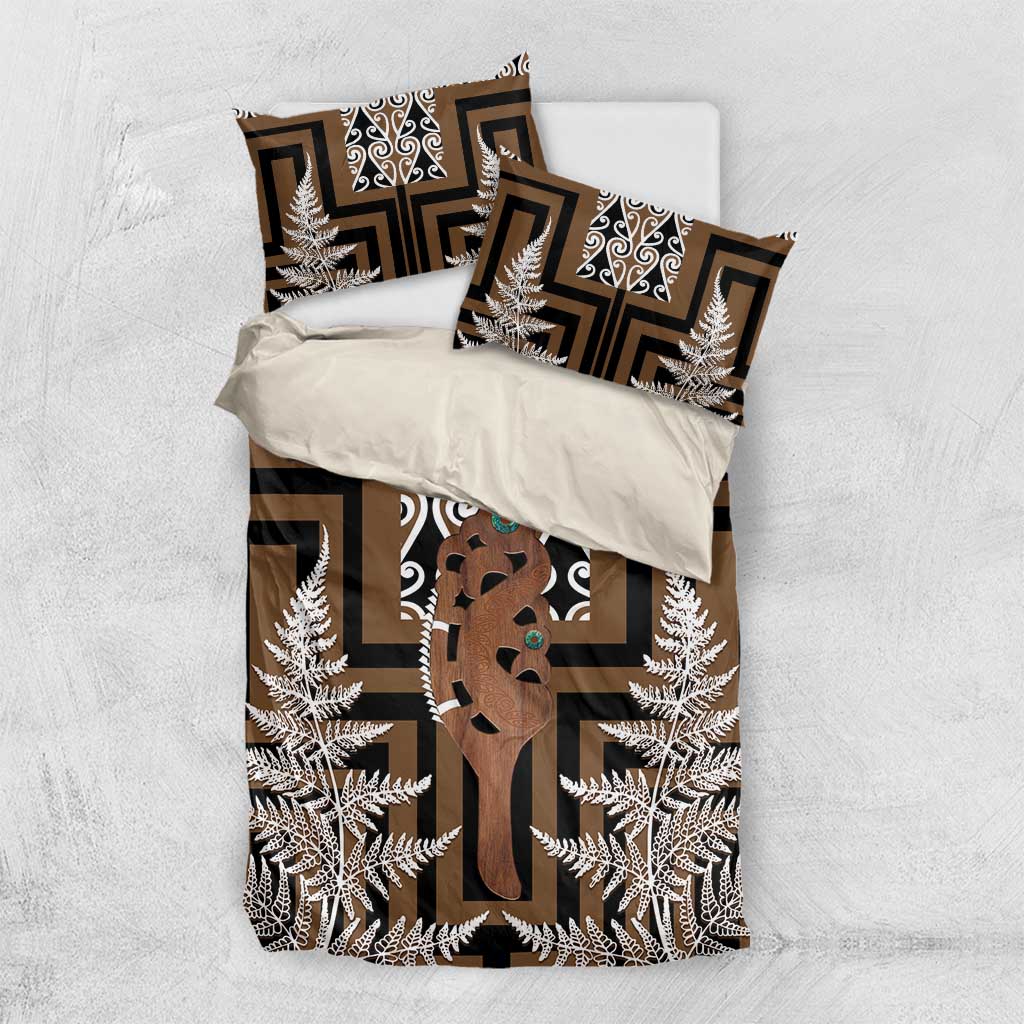 New Zealand Bedding Set Maori Maripi Knife With Poutama Art LT14 US Twin 172cm x 218cm Brown - Polynesian Pride