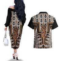 New Zealand Couples Matching Off The Shoulder Long Sleeve Dress and Hawaiian Shirt Maori Maripi Knife With Poutama Art LT14 - Polynesian Pride