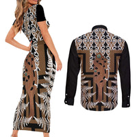 New Zealand Couples Matching Short Sleeve Bodycon Dress and Long Sleeve Button Shirt Maori Maripi Knife With Poutama Art LT14 - Polynesian Pride