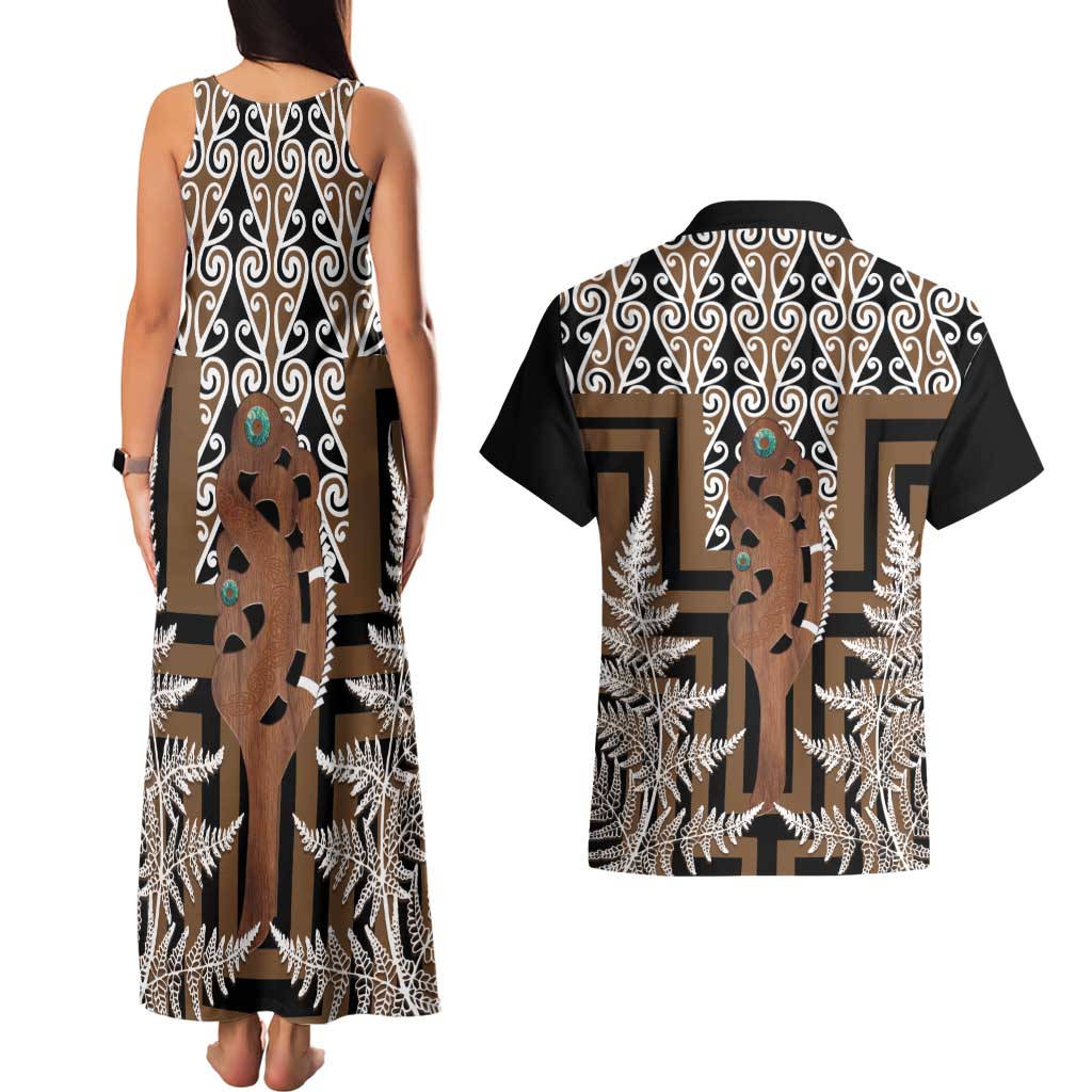 New Zealand Couples Matching Tank Maxi Dress and Hawaiian Shirt Maori Maripi Knife With Poutama Art LT14 - Polynesian Pride