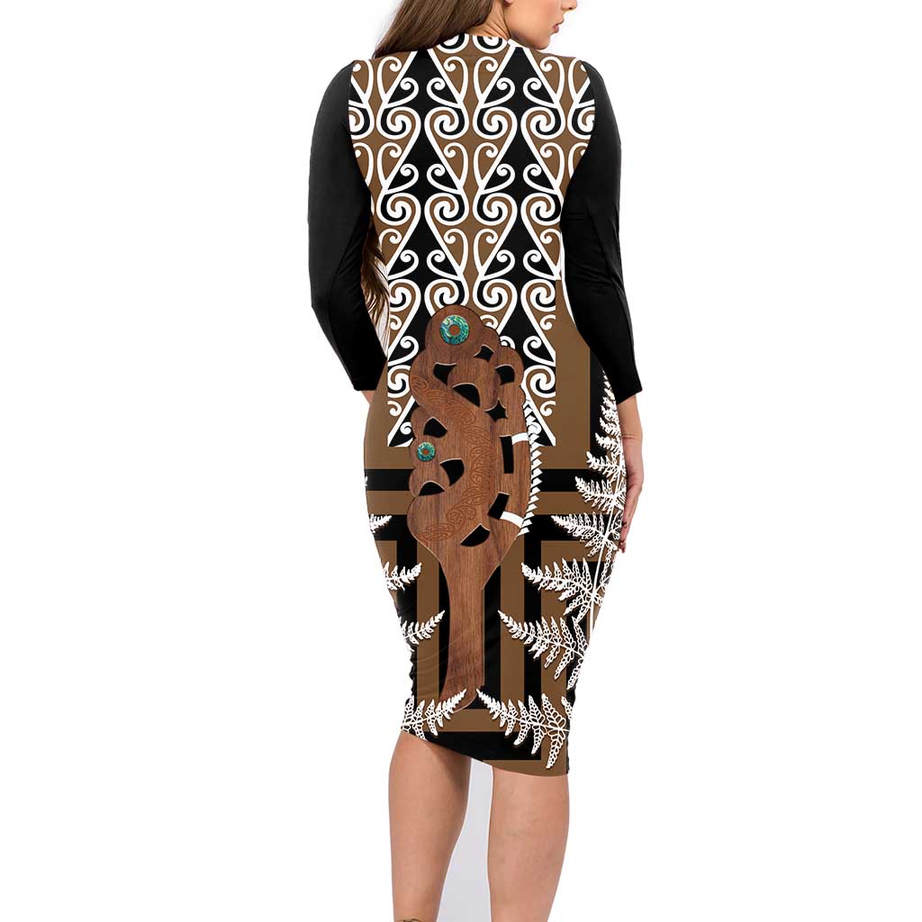New Zealand Family Matching Long Sleeve Bodycon Dress and Hawaiian Shirt Maori Maripi Knife With Poutama Art LT14 - Polynesian Pride