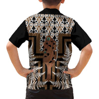 New Zealand Family Matching Off The Shoulder Long Sleeve Dress and Hawaiian Shirt Maori Maripi Knife With Poutama Art LT14 - Polynesian Pride