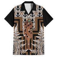 New Zealand Family Matching Off The Shoulder Long Sleeve Dress and Hawaiian Shirt Maori Maripi Knife With Poutama Art LT14 Dad's Shirt - Short Sleeve Brown - Polynesian Pride