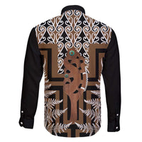 New Zealand Family Matching Off The Shoulder Long Sleeve Dress and Hawaiian Shirt Maori Maripi Knife With Poutama Art LT14 - Polynesian Pride