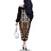 New Zealand Family Matching Off The Shoulder Long Sleeve Dress and Hawaiian Shirt Maori Maripi Knife With Poutama Art LT14 - Polynesian Pride