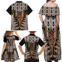 New Zealand Family Matching Off Shoulder Maxi Dress and Hawaiian Shirt Maori Maripi Knife With Poutama Art LT14 - Polynesian Pride