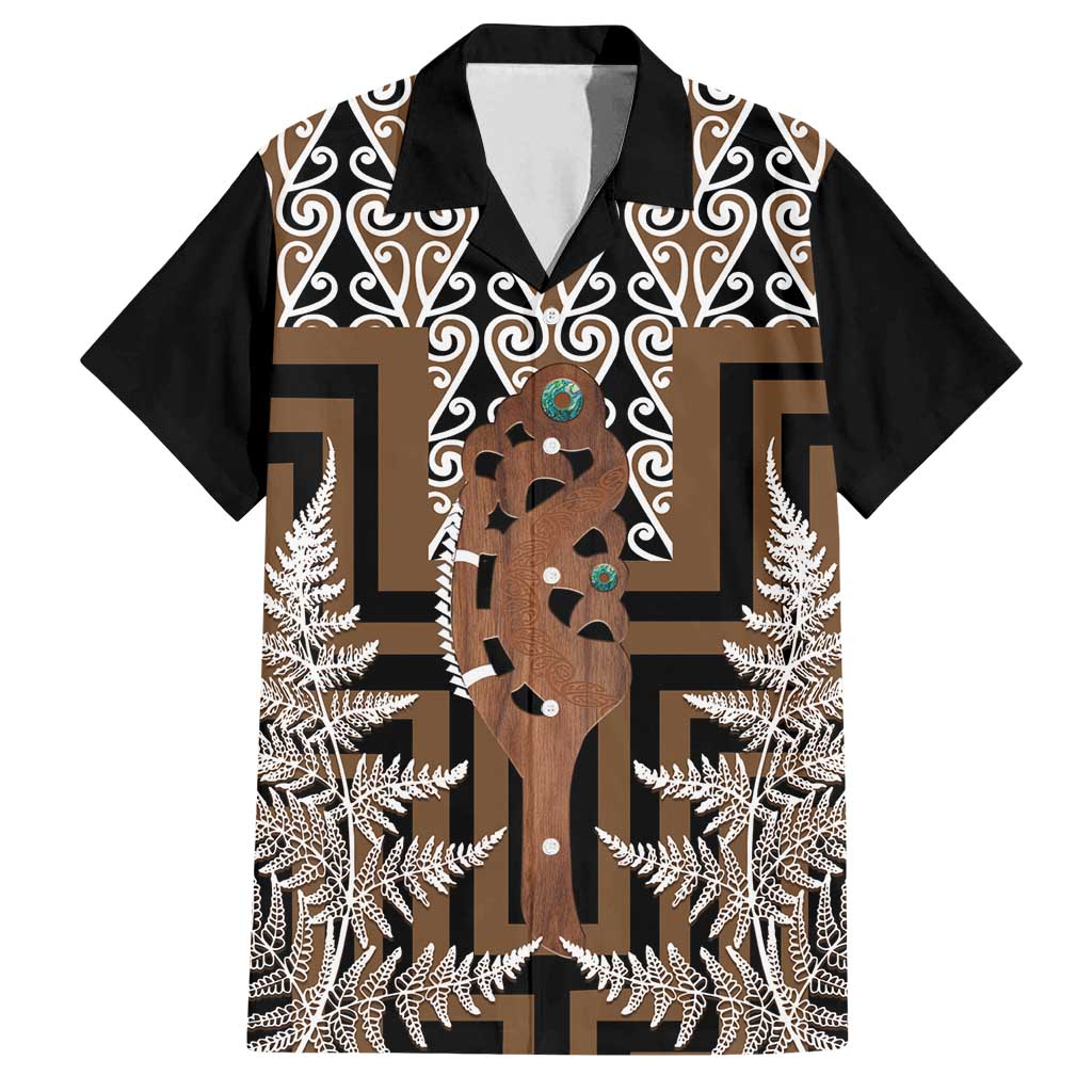 New Zealand Family Matching Off Shoulder Maxi Dress and Hawaiian Shirt Maori Maripi Knife With Poutama Art LT14 Dad's Shirt - Short Sleeve Brown - Polynesian Pride