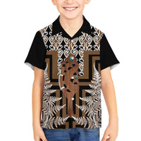 New Zealand Family Matching Off Shoulder Maxi Dress and Hawaiian Shirt Maori Maripi Knife With Poutama Art LT14 Son's Shirt Brown - Polynesian Pride
