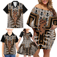 New Zealand Family Matching Off Shoulder Short Dress and Hawaiian Shirt Maori Maripi Knife With Poutama Art LT14 - Polynesian Pride