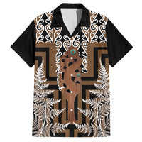 New Zealand Family Matching Off Shoulder Short Dress and Hawaiian Shirt Maori Maripi Knife With Poutama Art LT14 Dad's Shirt - Short Sleeve Brown - Polynesian Pride