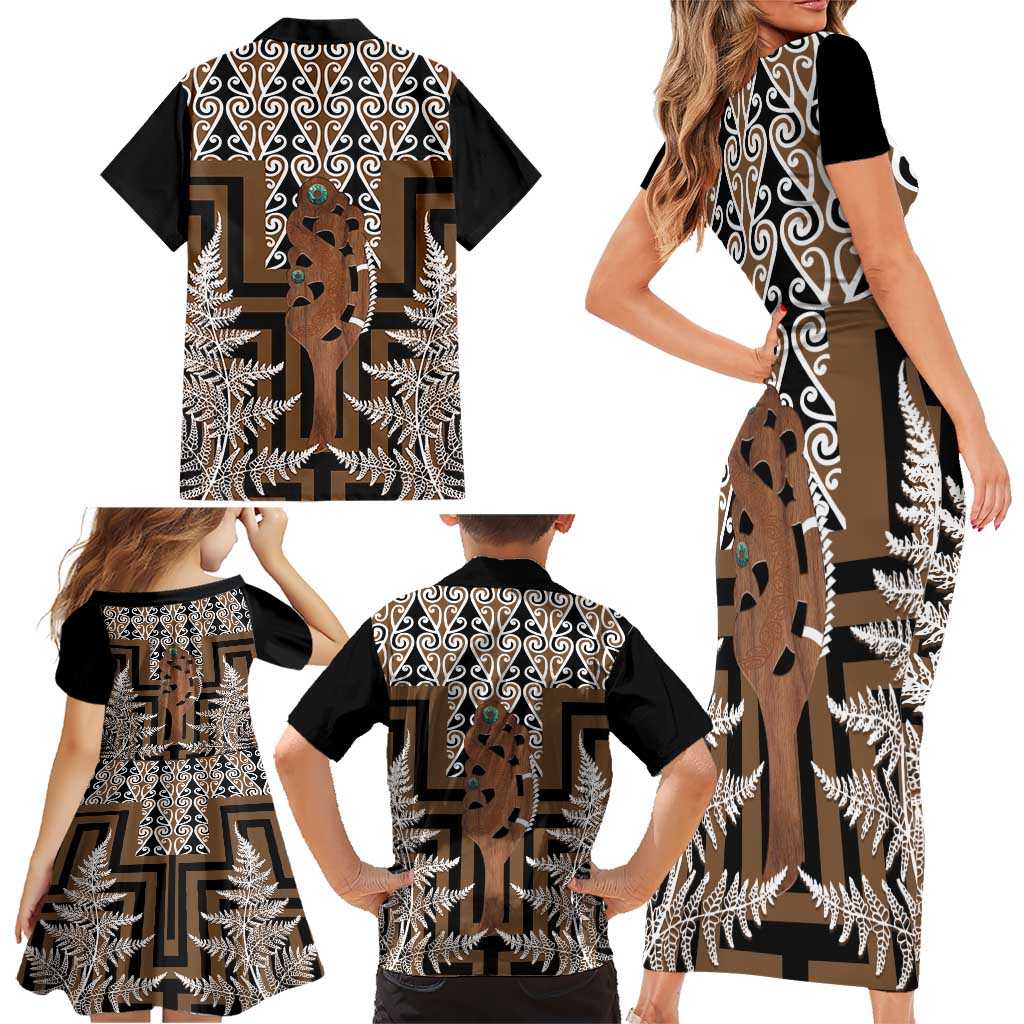 New Zealand Family Matching Short Sleeve Bodycon Dress and Hawaiian Shirt Maori Maripi Knife With Poutama Art LT14 - Polynesian Pride