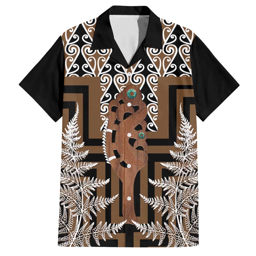 New Zealand Family Matching Short Sleeve Bodycon Dress and Hawaiian Shirt Maori Maripi Knife With Poutama Art LT14 Dad's Shirt - Short Sleeve Brown - Polynesian Pride