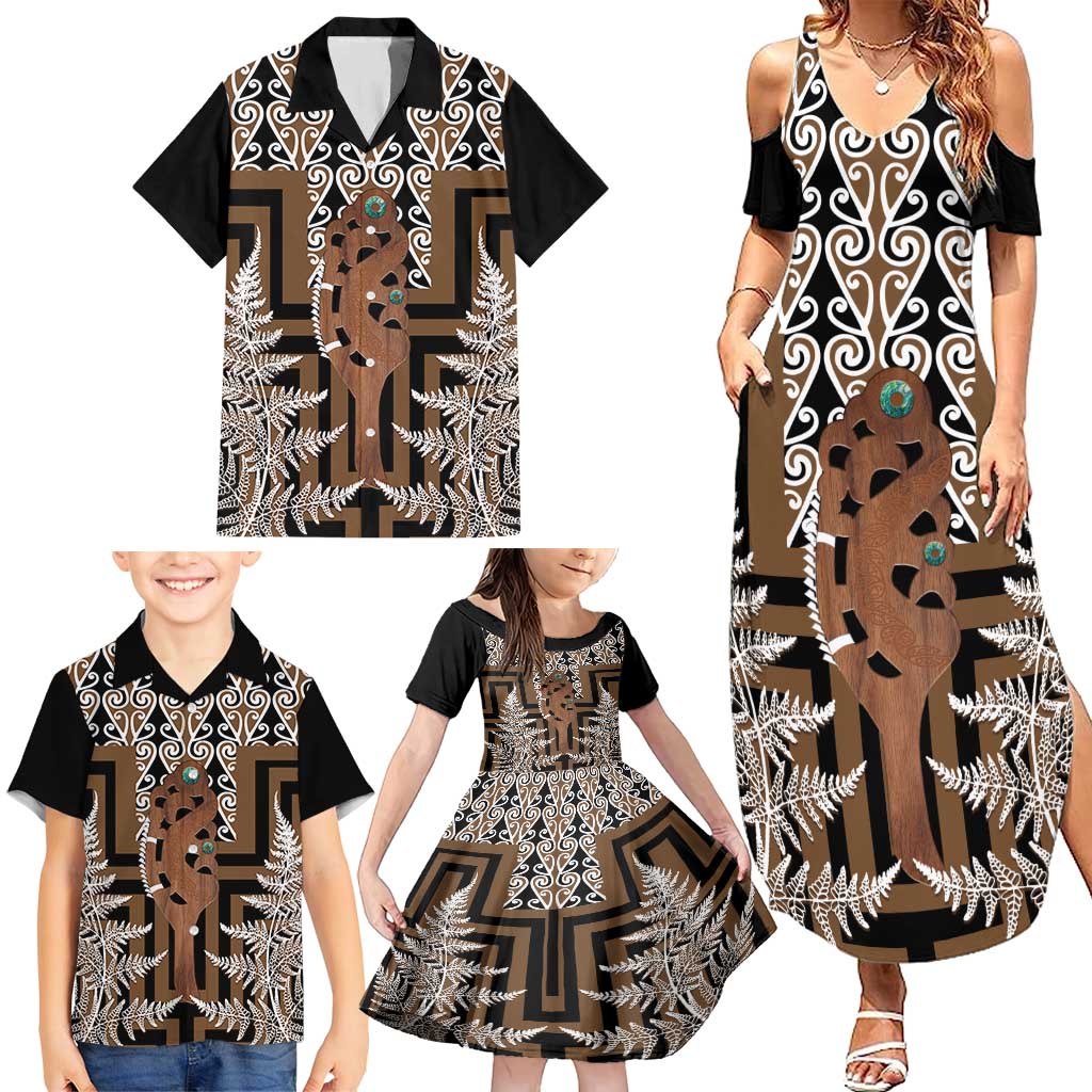 New Zealand Family Matching Summer Maxi Dress and Hawaiian Shirt Maori Maripi Knife With Poutama Art LT14 - Polynesian Pride