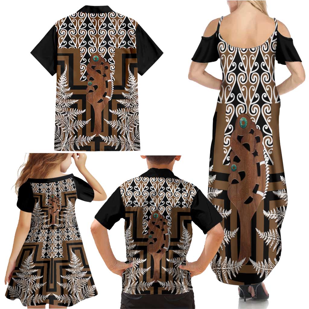 New Zealand Family Matching Summer Maxi Dress and Hawaiian Shirt Maori Maripi Knife With Poutama Art LT14 - Polynesian Pride