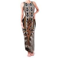 New Zealand Family Matching Tank Maxi Dress and Hawaiian Shirt Maori Maripi Knife With Poutama Art LT14 Mom's Dress Brown - Polynesian Pride